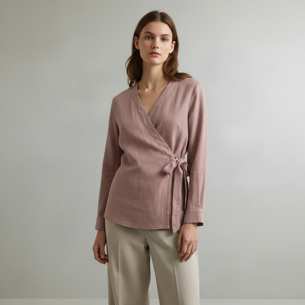 Blouse cache-cœur en coton rose