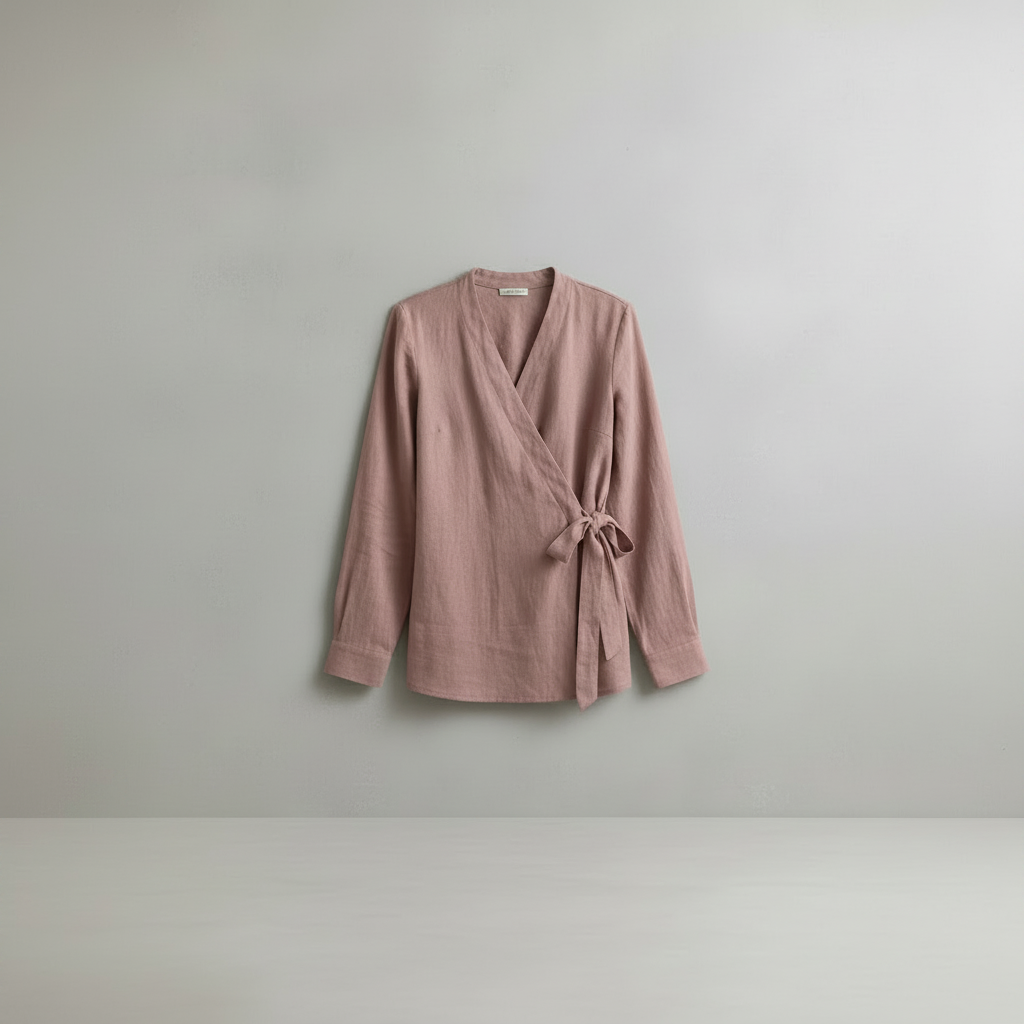 Blouse cache-cœur en coton rose